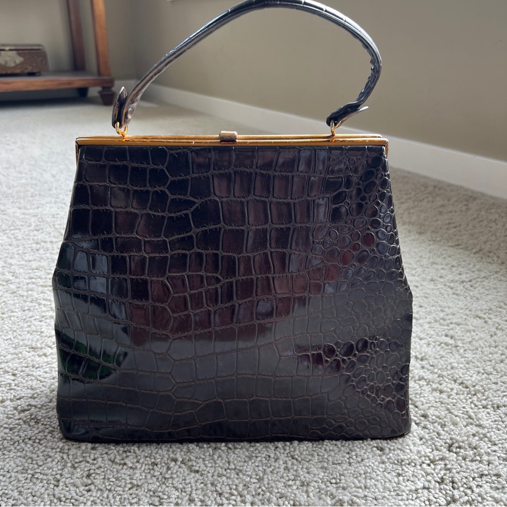 Vintage Julius Resnick Elegant Brown Crocodile-Embossed Handbag